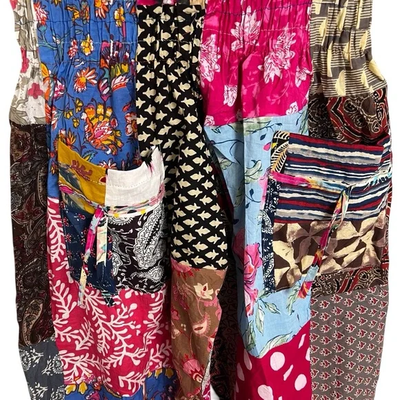 Patchwork Multicolor Joggers Style Pants One Size Boho Hippie Smoked Harem - Picture 3 of 11